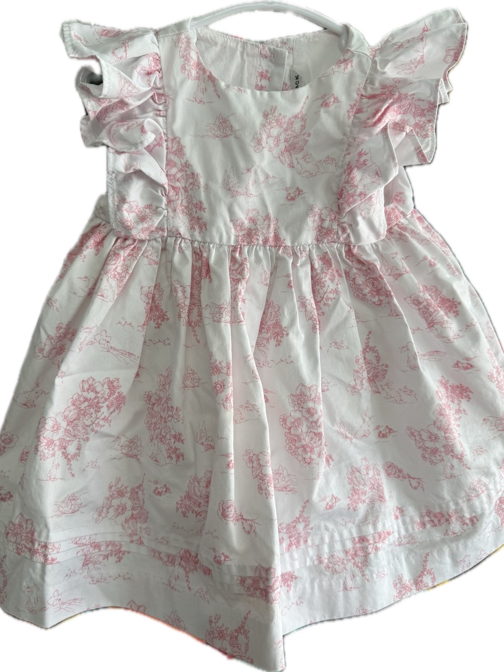 Janie and Jack White Dress with Pink Floral Print and Ruffle Sleeves